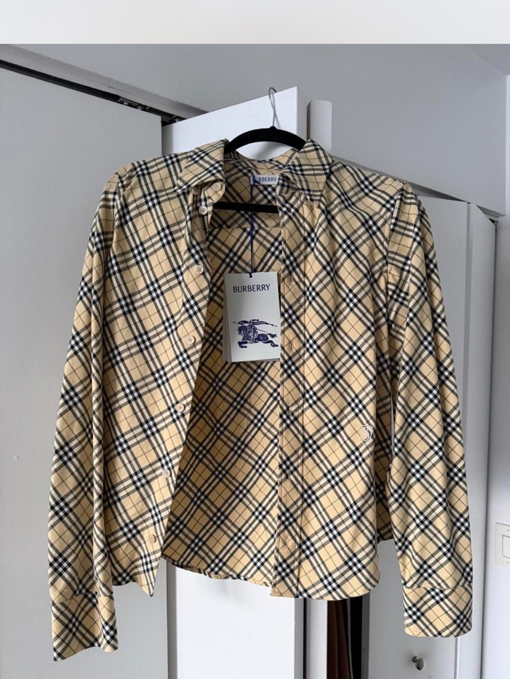 Burberry Beige Plaid Button-Front Shirt Jacket